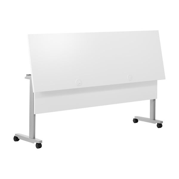 White Top/Gray Frame |#| Commercial Nesting Flip Training Table with Steel Frame and T-Legs in White/Gray