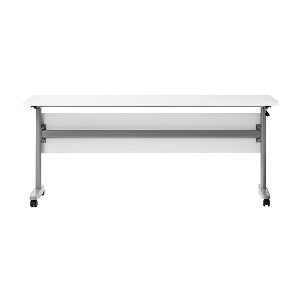 White Top/Gray Frame |#| Commercial Nesting Flip Training Table with Steel Frame and T-Legs in White/Gray
