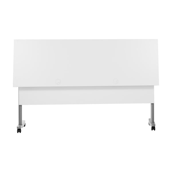 White Top/Gray Frame |#| Commercial Nesting Flip Training Table with Steel Frame and T-Legs in White/Gray