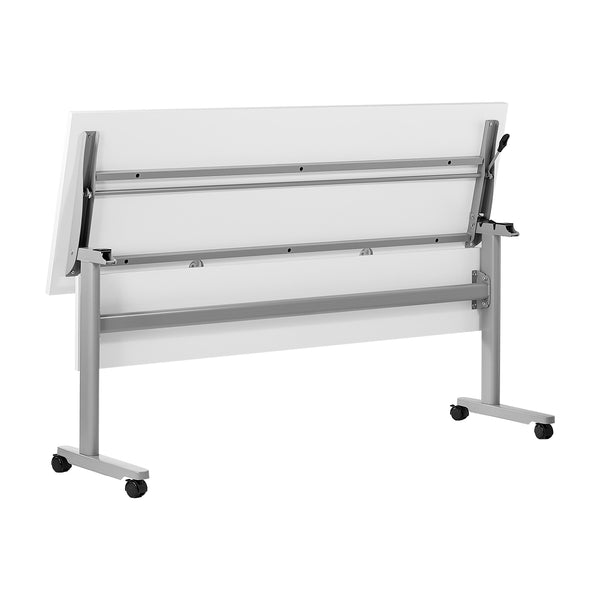 White Top/Gray Frame |#| Commercial Nesting Flip Training Table with Steel Frame and T-Legs in White/Gray