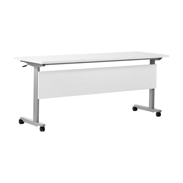 White Top/Gray Frame |#| Commercial Nesting Flip Training Table with Steel Frame and T-Legs in White/Gray