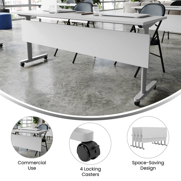 Gray Top/Gray Frame |#| Commercial Nesting Flip Training Table with Steel Frame and T-Legs in Gray