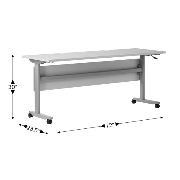 Gray Top/Gray Frame |#| Commercial Nesting Flip Training Table with Steel Frame and T-Legs in Gray