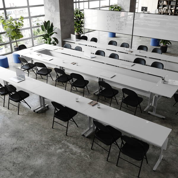 Gray Top/Gray Frame |#| Commercial Nesting Flip Training Table with Steel Frame and T-Legs in Gray