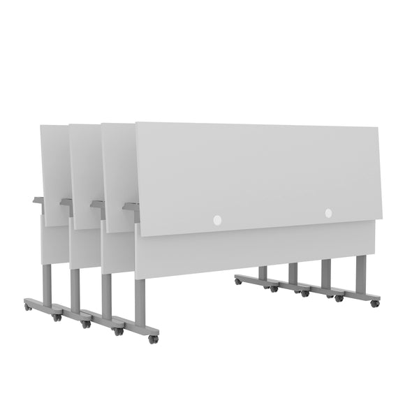 Gray Top/Gray Frame |#| Commercial Nesting Flip Training Table with Steel Frame and T-Legs in Gray