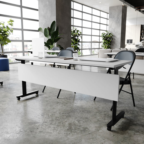 Gray Top/Black Frame |#| Commercial Nesting Flip Training Table with Steel Frame and T-Legs in Gray/Black