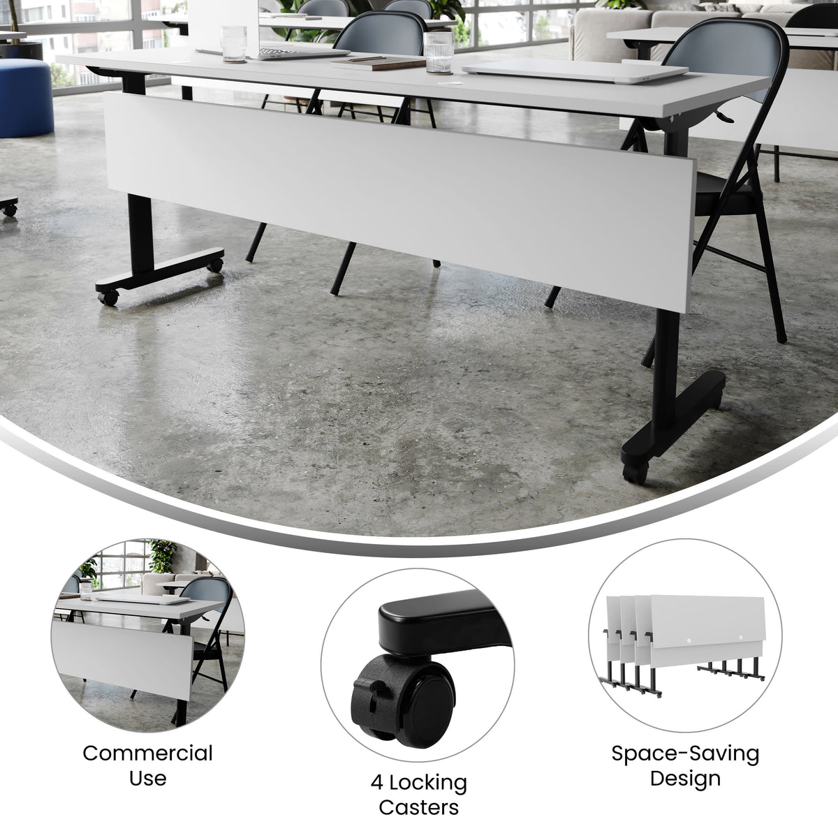 Gray Top/Black Frame |#| Commercial Nesting Flip Training Table with Steel Frame and T-Legs in Gray/Black