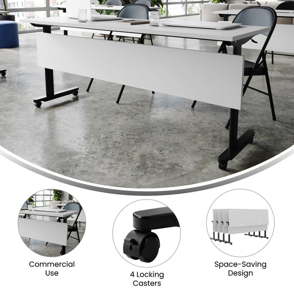 Gray Top/Black Frame |#| Commercial Nesting Flip Training Table with Steel Frame and T-Legs in Gray/Black