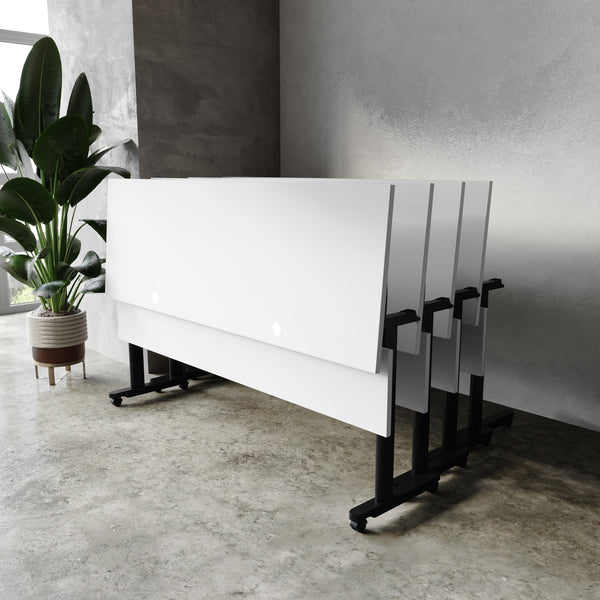 Gray Top/Black Frame |#| Commercial Nesting Flip Training Table with Steel Frame and T-Legs in Gray/Black