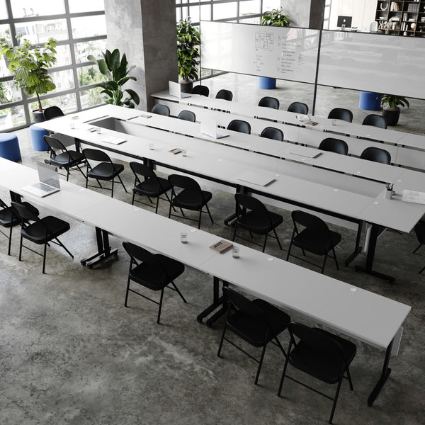 Gray Top/Black Frame |#| Commercial Nesting Flip Training Table with Steel Frame and T-Legs in Gray/Black
