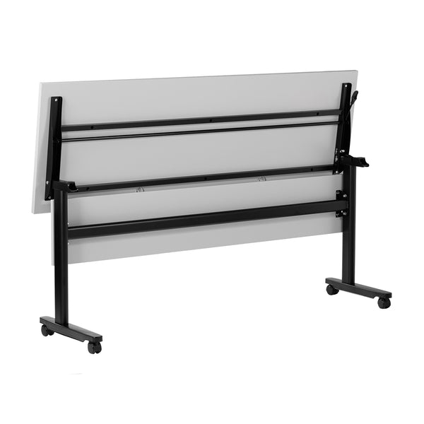 Gray Top/Black Frame |#| Commercial Nesting Flip Training Table with Steel Frame and T-Legs in Gray/Black