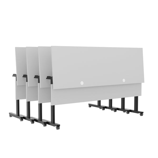 Gray Top/Black Frame |#| Commercial Nesting Flip Training Table with Steel Frame and T-Legs in Gray/Black
