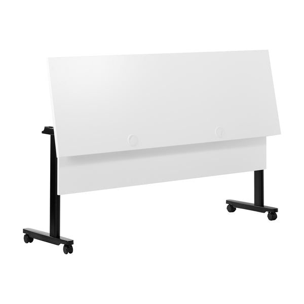 White Top/Black Frame |#| Commercial Nesting Flip Training Table with Steel Frame and T-Legs in White/Blk