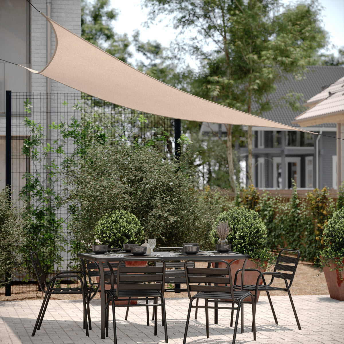 Weather Resistant 12 FT Triangle Sun Shade Canopy with Included Nylon Ropes-Sand