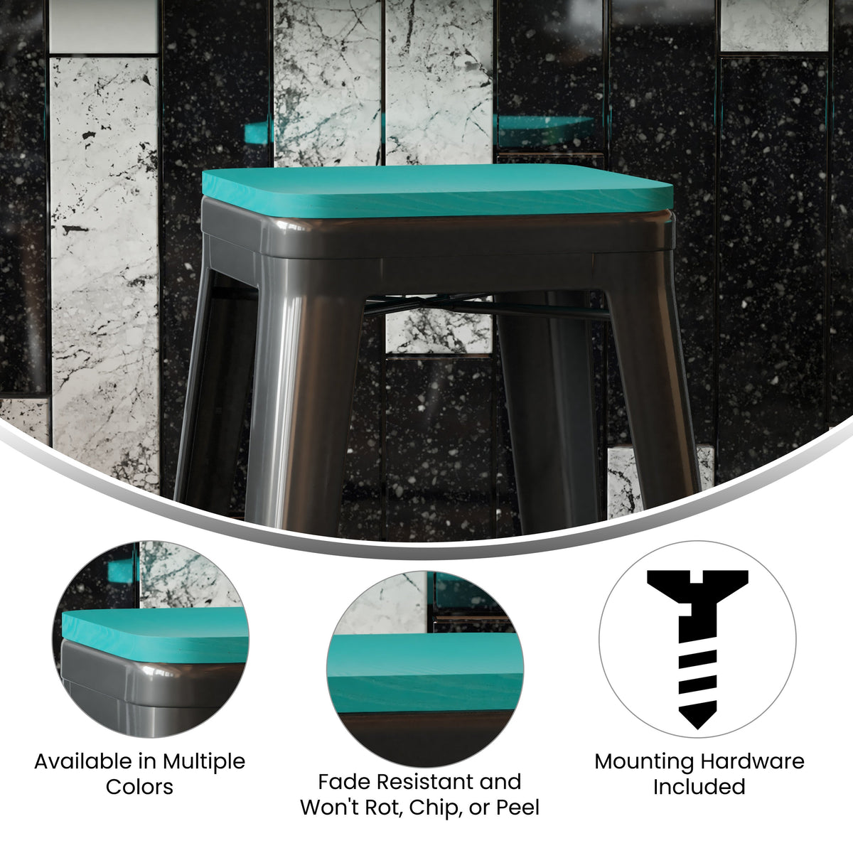 Mint |#| All-Weather Polystyrene Seat for Colorful Metal Stools and Chairs - Mint