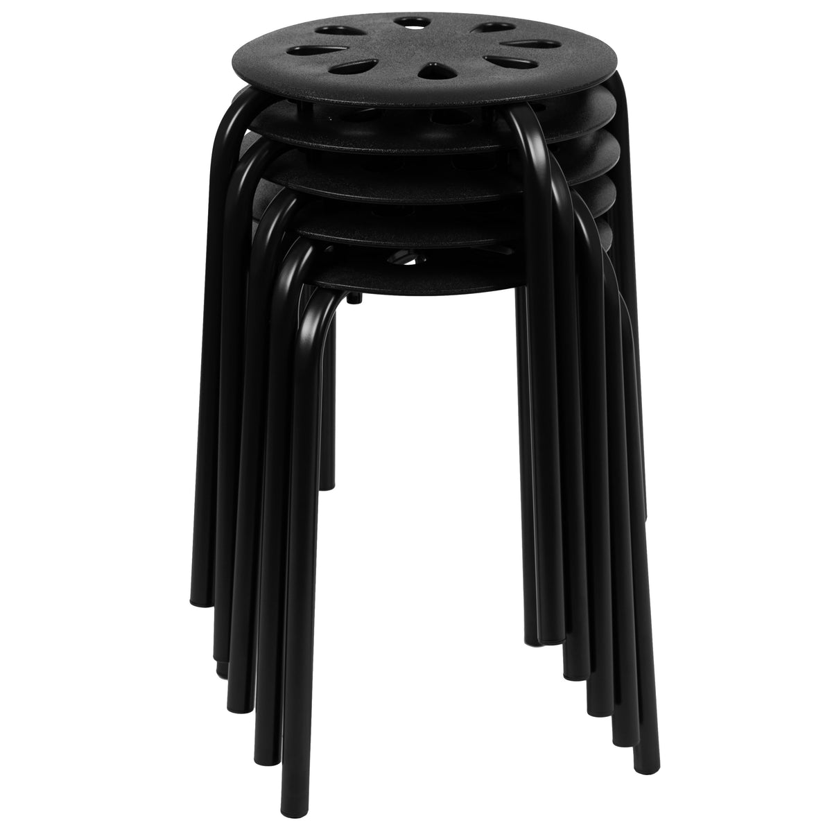 Black |#| Plastic Nesting Stack Stools - School/Office/Home, 17.5inchHeight, Black (5 Pack)