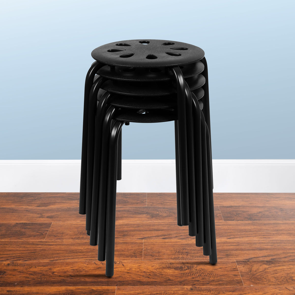 Black |#| Plastic Nesting Stack Stools - School/Office/Home, 17.5inchHeight, Black (5 Pack)