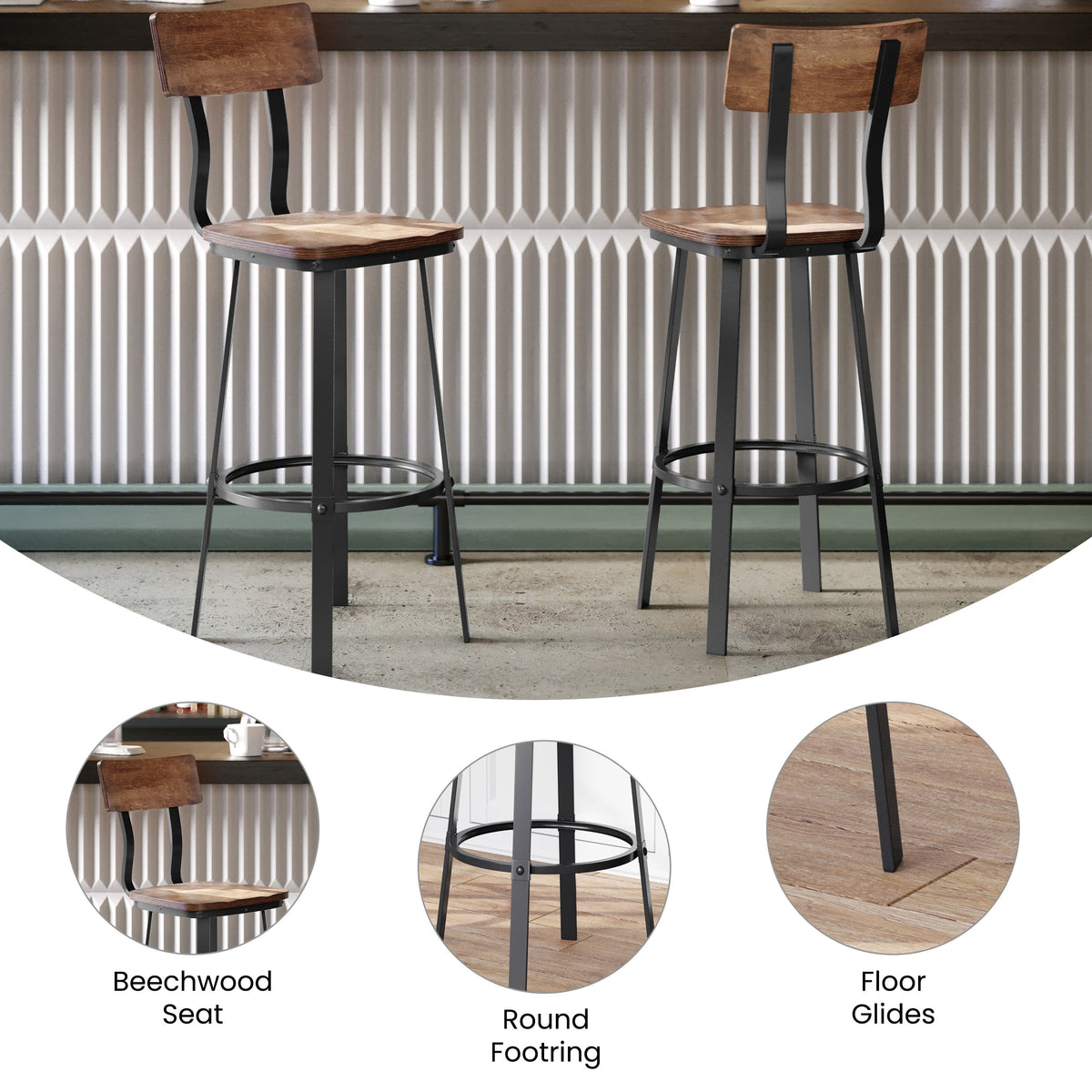 Antique Copper |#| Ant Copper Restaurant Barstool with Wood Seat & Back & Gray Powder Coat Frame