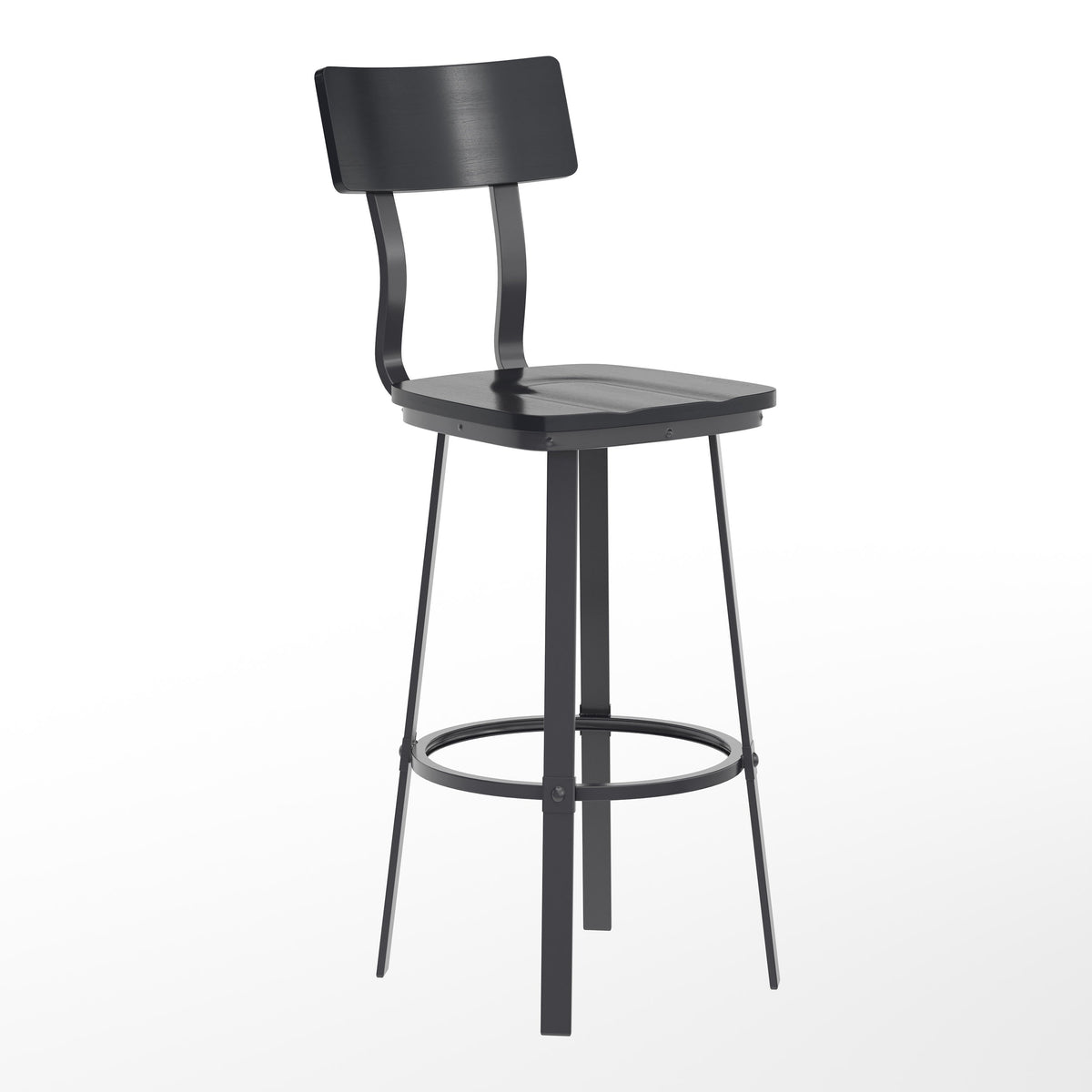 Black |#| Black Restaurant Barstool with Wood Seat & Back & Black Powder Coat Frame