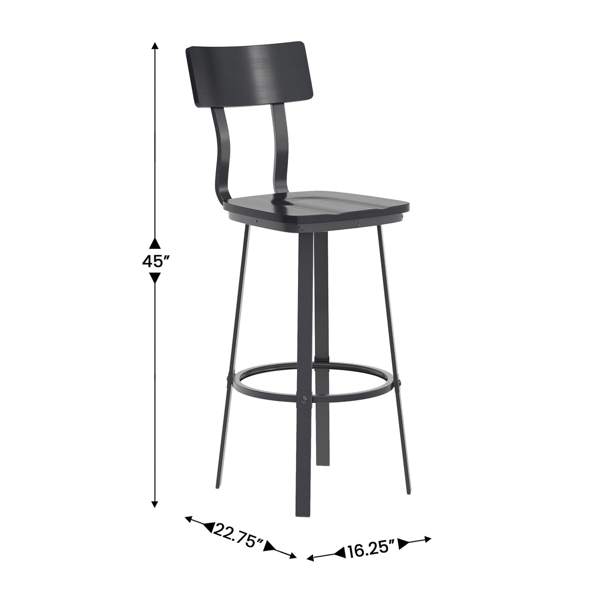Black |#| Black Restaurant Barstool with Wood Seat & Back & Black Powder Coat Frame