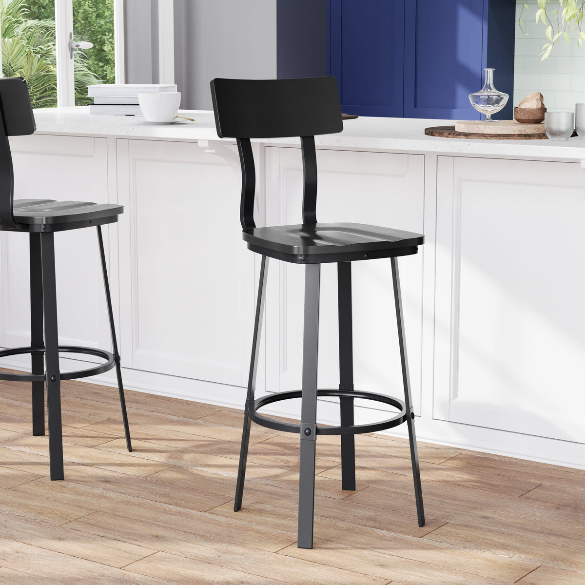 Black |#| Black Restaurant Barstool with Wood Seat & Back & Black Powder Coat Frame
