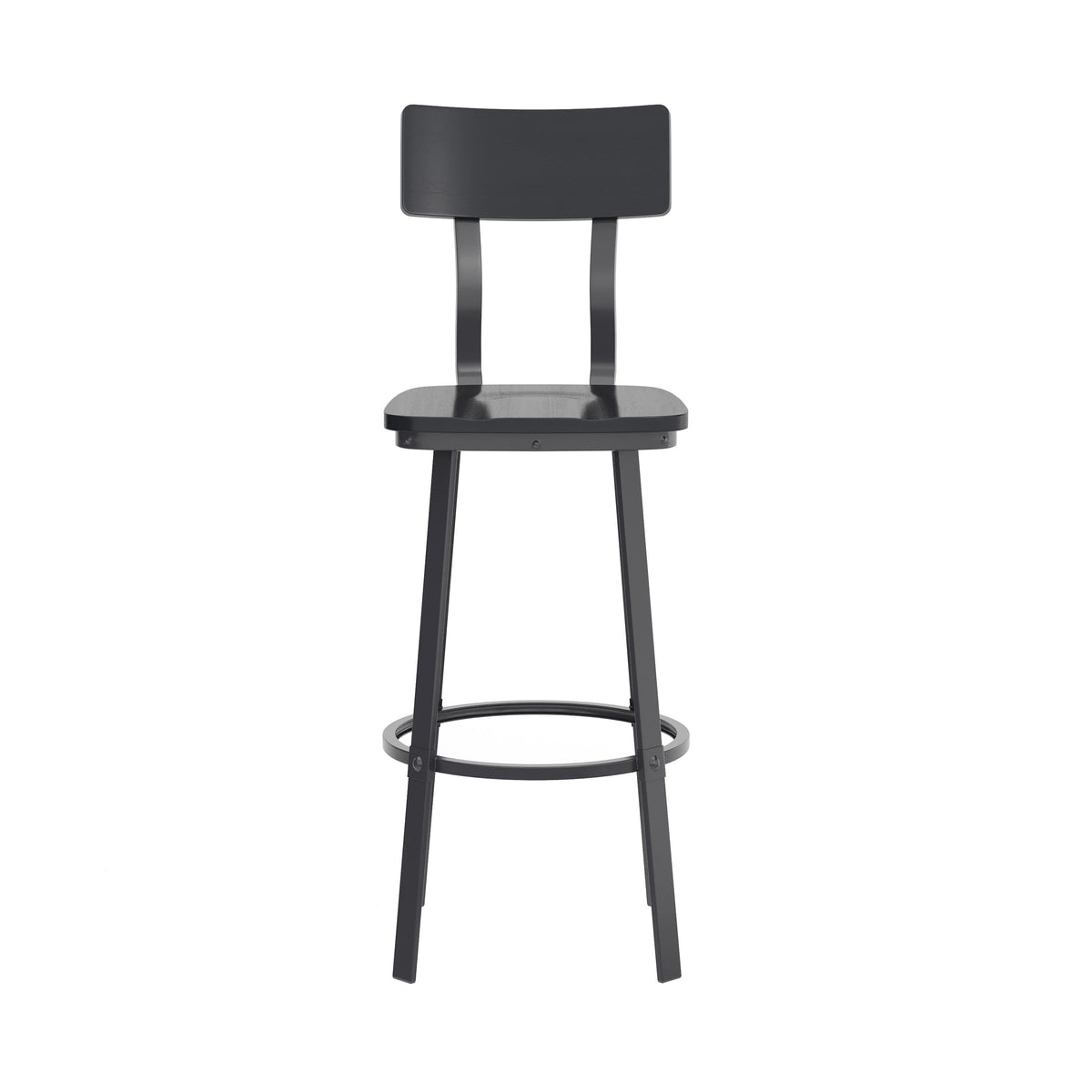 Black |#| Black Restaurant Barstool with Wood Seat & Back & Black Powder Coat Frame