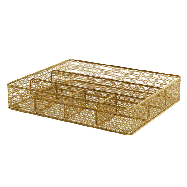 Premium 6 Section Mesh Metal Large Desk Drawer Storage Organizer in Gold