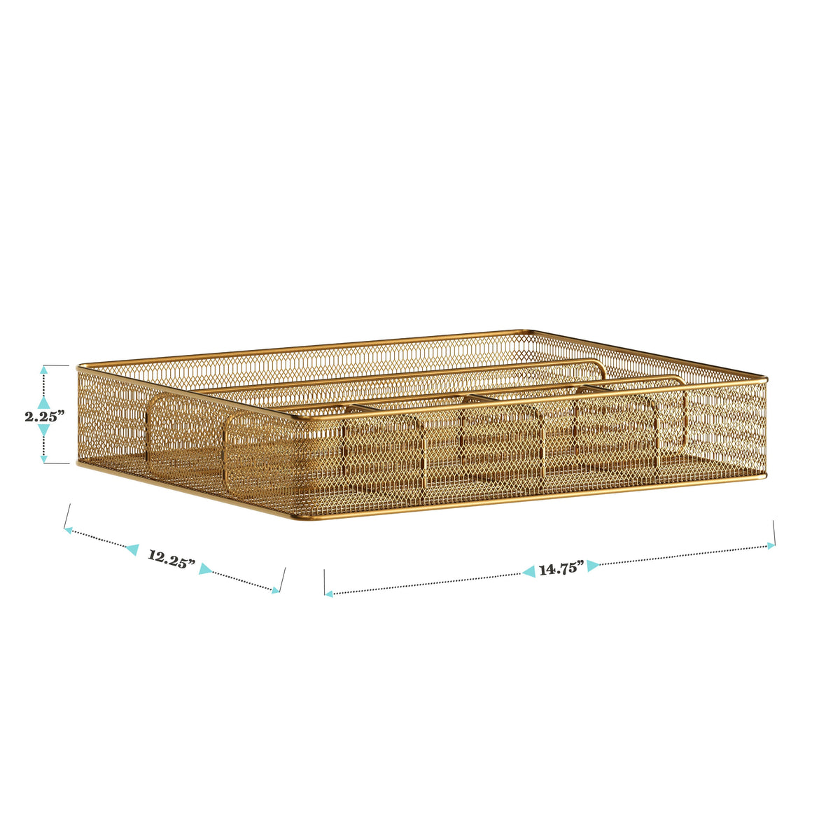 Premium 6 Section Mesh Metal Large Desk Drawer Storage Organizer in Gold