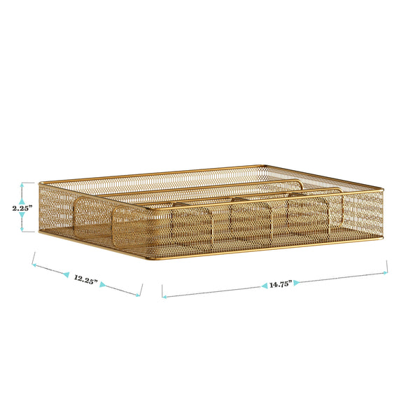 Premium 6 Section Mesh Metal Large Desk Drawer Storage Organizer in Gold