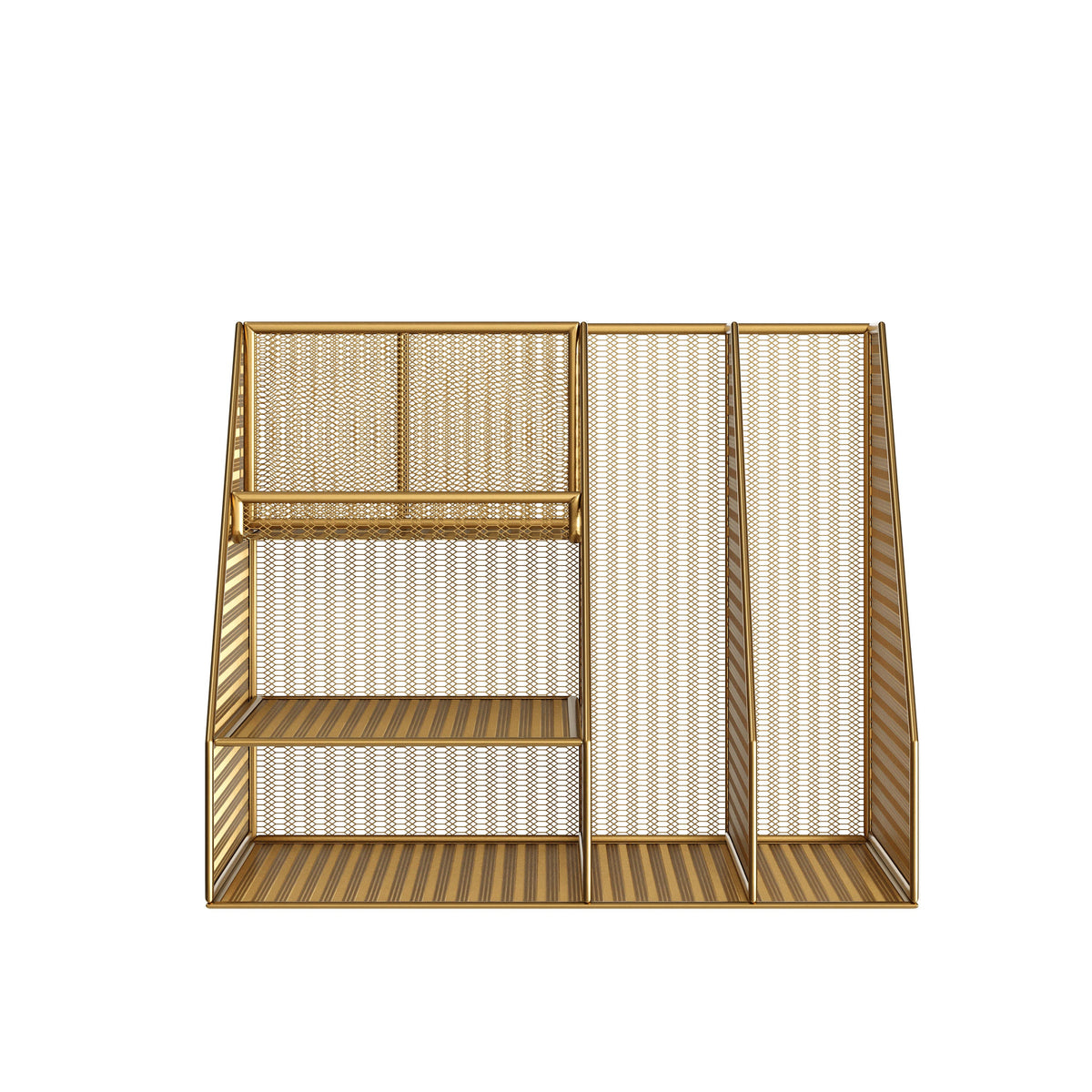 Large Steel Mesh Desktop Organizer with File Holder and Pen Storage-Gold