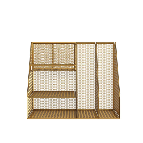 Large Steel Mesh Desktop Organizer with File Holder and Pen Storage-Gold
