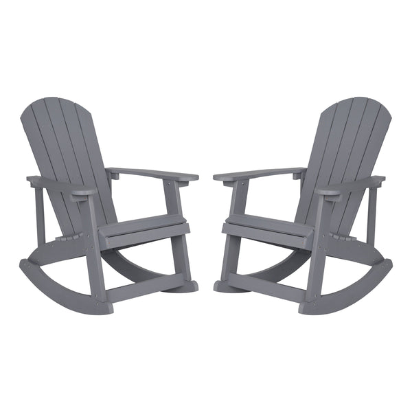 Light Gray |#| Adirondack Poly Resin Rocking Chairs for Indoor/Outdoor Use in White - 2 Pack