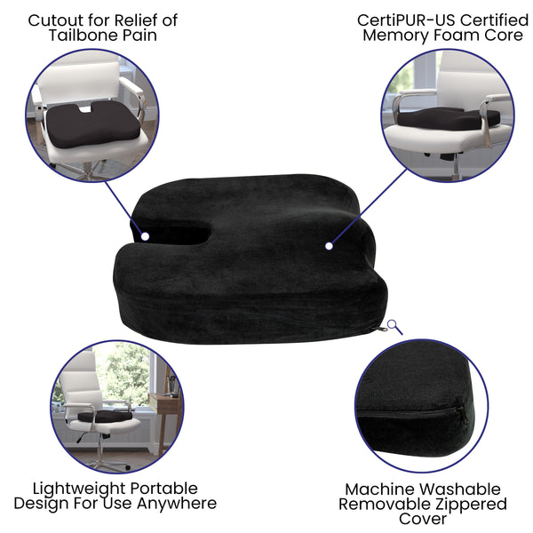 Black Contoured Office Chair Cushion - Certi-PUR US Certified 100% Memory Foam