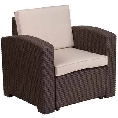 Seneca Faux Rattan Chair with All-Weather Cushion - View 1