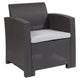 Dark Gray |#| Dark Gray Faux Rattan Chair with All-Weather Light Gray Cushion - Patio Chair