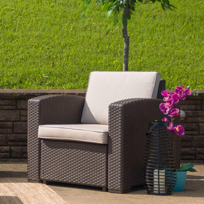 Seneca Faux Rattan Chair with All-Weather Cushion - View 2