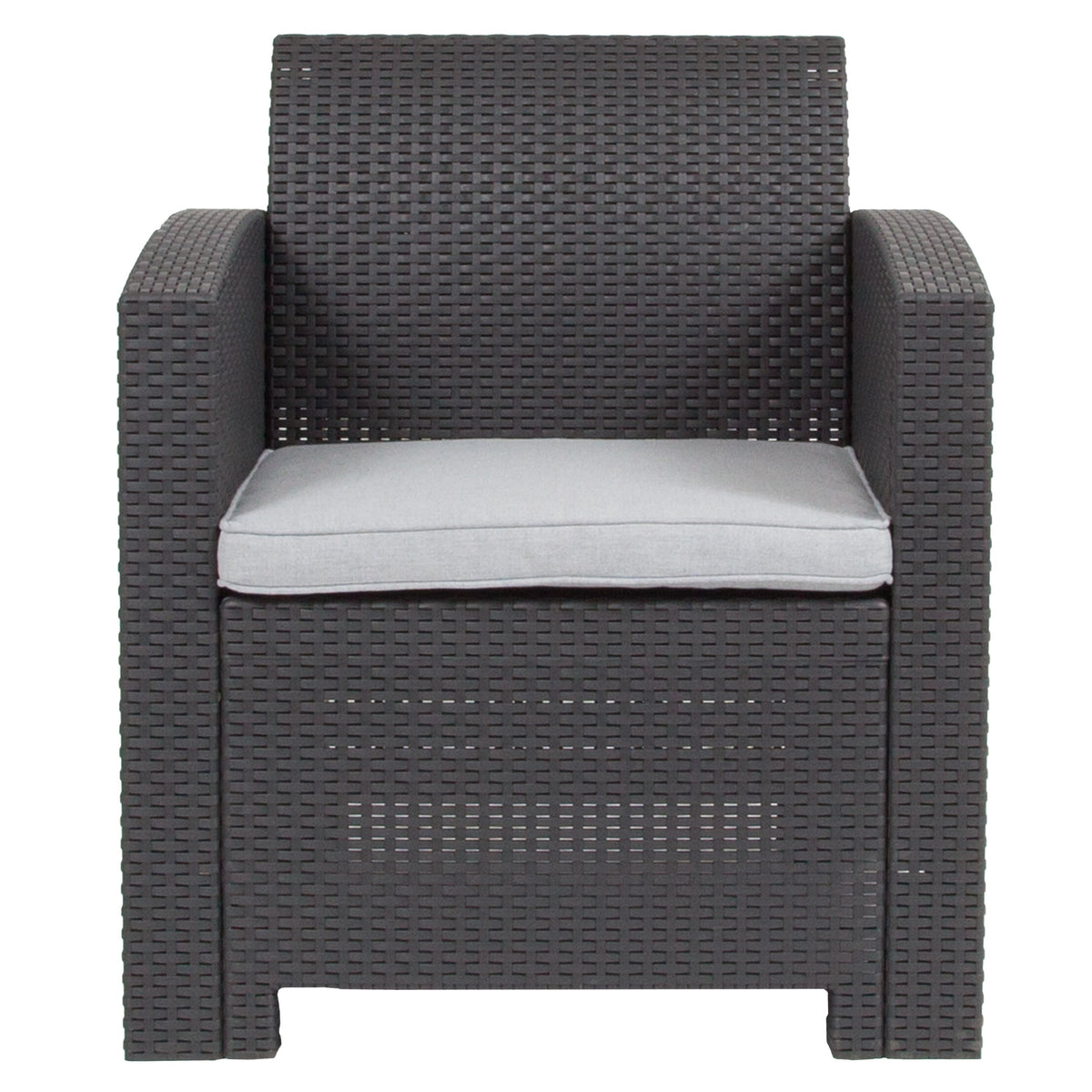 Dark Gray |#| Dark Gray Faux Rattan Chair with All-Weather Light Gray Cushion - Patio Chair