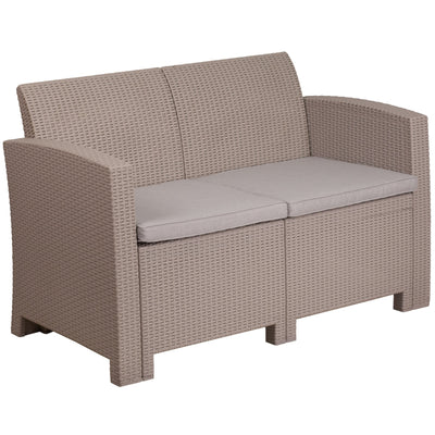 Seneca Faux Rattan Loveseat with All-Weather Cushions - View 1