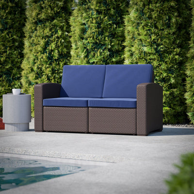 Seneca Faux Rattan Loveseat with All-Weather Cushions - View 2