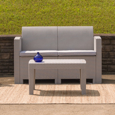 Seneca Faux Rattan Loveseat with All-Weather Cushions - View 2