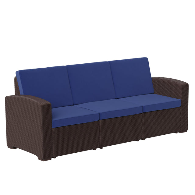 Seneca Faux Rattan Sofa with All-Weather Cushions - View 1