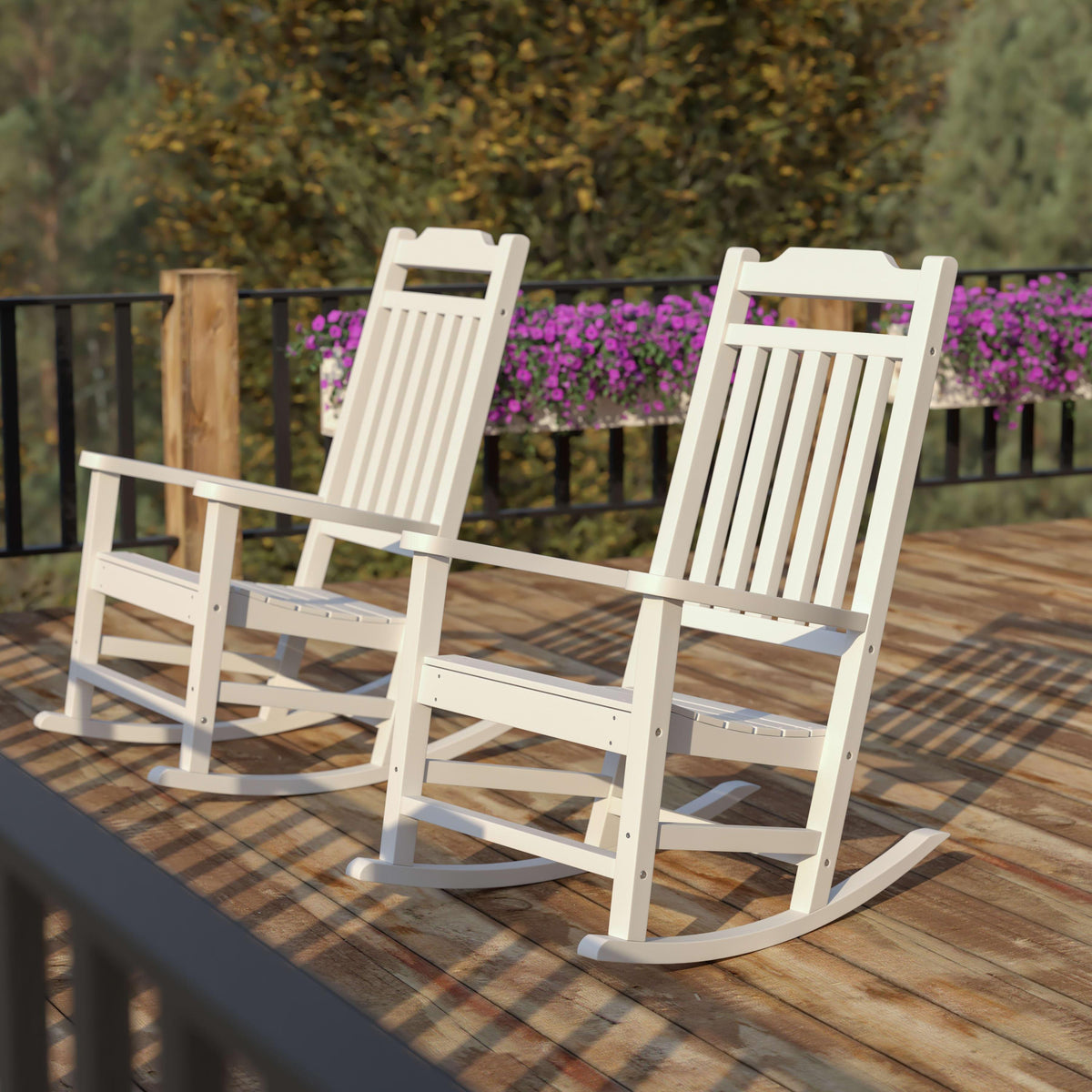 White |#| 2 Pack All-Weather Rocking Chair in White Faux Wood - Patio and Yard Furniture