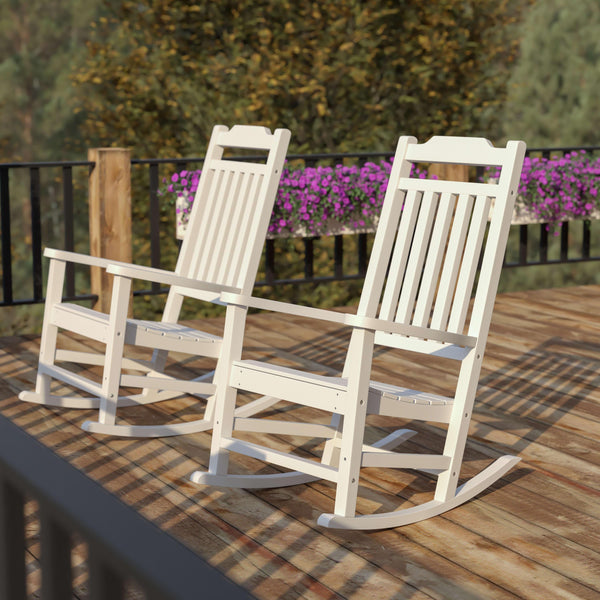 White |#| 2 Pack All-Weather Rocking Chair in White Faux Wood - Patio and Yard Furniture