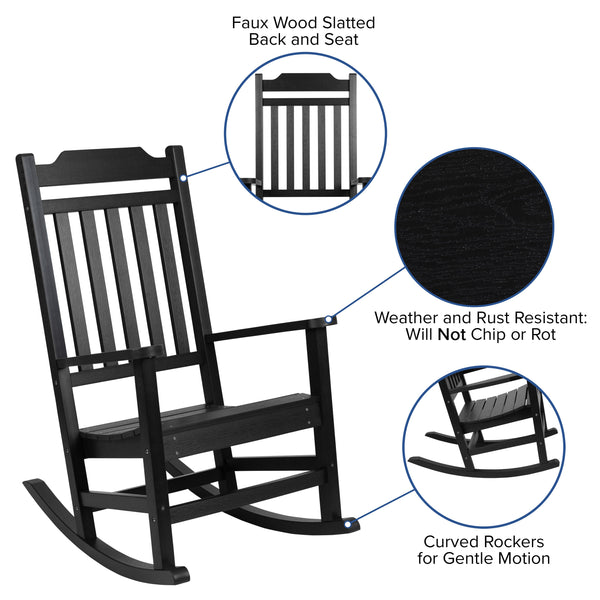 Black |#| 2 Pack All-Weather Rocking Chair in Black Faux Wood - Patio and Yard Furniture