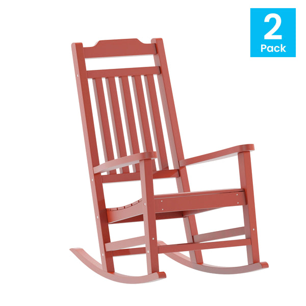Red |#| 2 Pack All-Weather Rocking Chair in Red Faux Wood - Patio and Yard Furniture