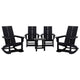 Black |#| 4 Black Modern Dual Slat Poly Resin Adirondack Rocking Chairs with 1 Side Table