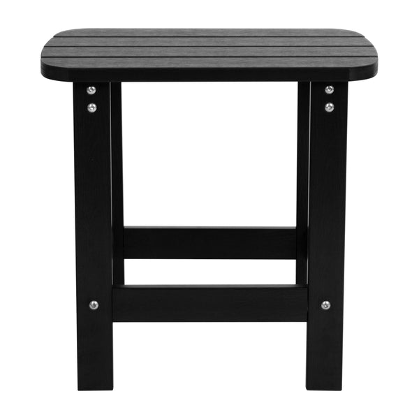 Black |#| 4 Black Modern Dual Slat Poly Resin Adirondack Rocking Chairs with 1 Side Table