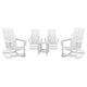 White |#| 4 White Modern Dual Slat Poly Resin Adirondack Rocking Chairs with 1 Side Table