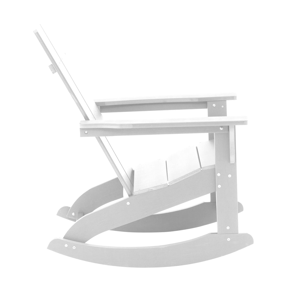 White |#| 4 White Modern Dual Slat Poly Resin Adirondack Rocking Chairs with 1 Side Table