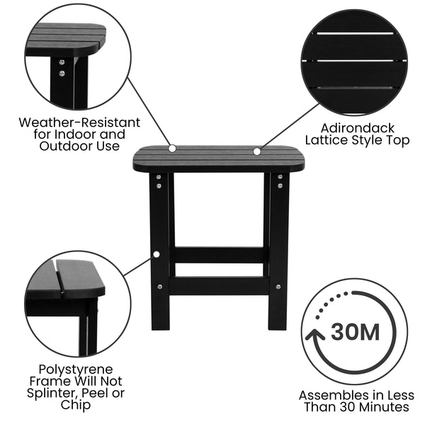 Black |#| 4 Black Modern Dual Slat Poly Resin Adirondack Rocking Chairs with 1 Side Table